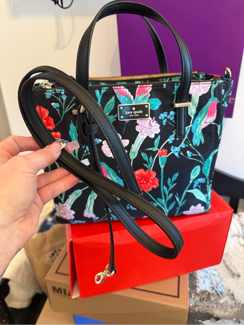 kate spade Black Floral & Teal Bird Tote - Picture 9 of 12